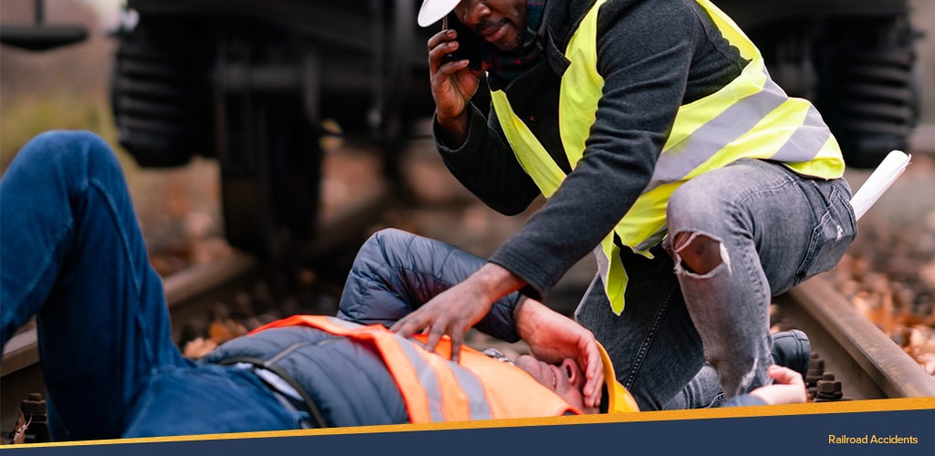 Two men involved in a railroad accident, Railroad Accidents.